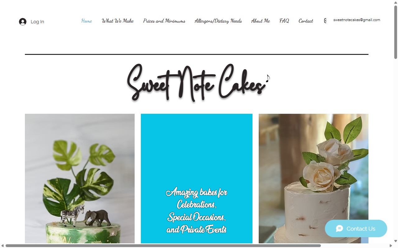 Sweet Note Cakes's original website before Spiderwebbed's redesign